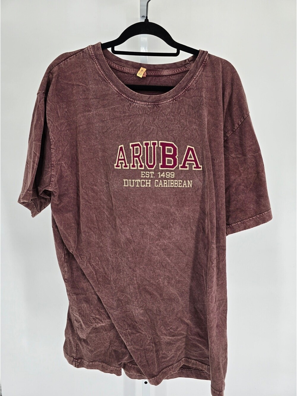 Mens Sz XXL Aruba Dutch Caribbean Short Sleeve T Shirt Brown Stone Wash Vintage
